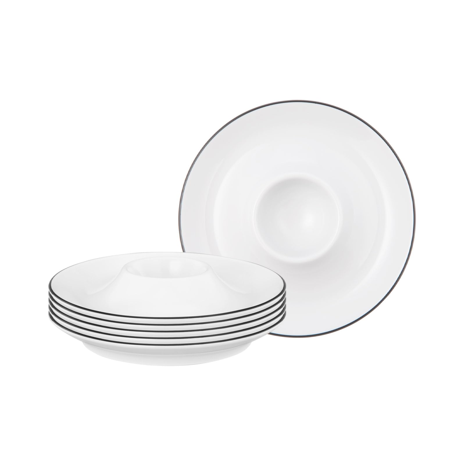 Seltmann Weiden Lido Black Line Eierbecher 6er Set, ø 12,5 cm, Eierteller mit schwarzem Rand, Porzellan, Weiß