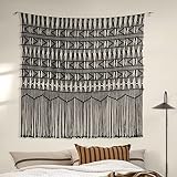 Flber Macrame Curtain Black Boho-Inspired Touch Window Macrame Wall Hanging,52" Wx56 H Black