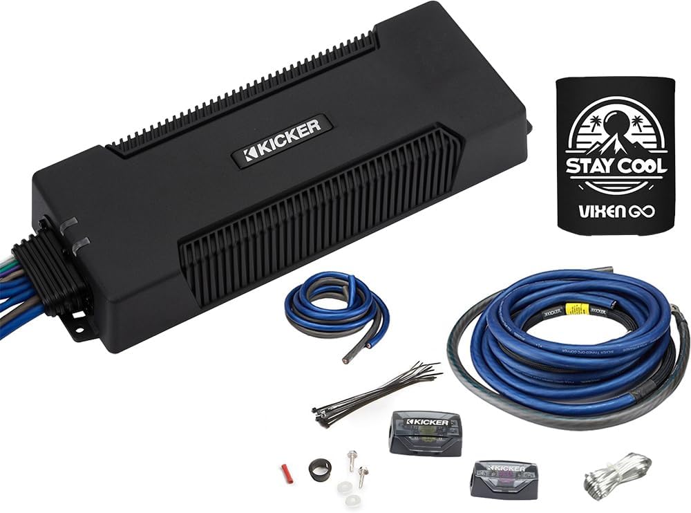 KICKER Amp and Wiring Kit Package of 2 Items 100W 5-Channel PXA Series Marine Amplifier with 1/0AWG Power Wiring Kit - Boat Kit - 48PXA1000.5 Amplifier & 46PKD1 Wiring Kit