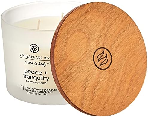 Chesapeake Bay Candle PT40234 Scented Candle, Peace + Tranquility (Cashmere Jasmine), Coffee Table ,11 oz , White