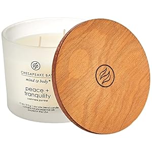 Chesapeake Bay Candle PT40234 Scented Candle, Peace + Tranquility (Cashmere Jasmine), Coffee Table ,11 oz , White, Home Décor