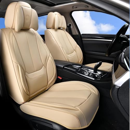 Image of Coverado Universal Seat Covers Full Set, 5 Seats Universal Seat Covers for Cars, Waterproof NAPPA Leather Car Seat Covers with Head Pillow, Seat Protectors Fit for Most Sedans SUV Pick-up Truck, Beige