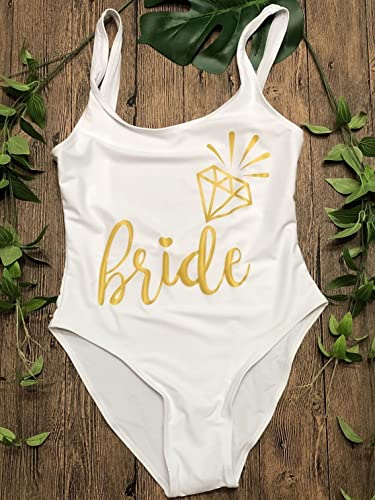 Woman Bride Bride Tribe Gold Letter Back Print Swimwear Swimsuit One Piece Swimming Bareback High Cut Removable Pad Bodysuit2