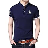 GIOPSQ Herren Hemd mit Stehkragen Peu-g_eot LOGO Print Kurzarm T-Shirt Herren & Damen Baumwoll-Poloshirts Freizeit/B/XL