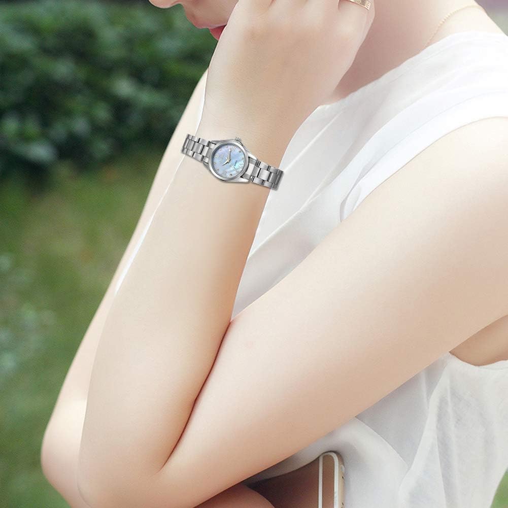 JewelryWe Womens Watches Rhinestone Roman Number Quartz Watch Silver Tone Stainless Steel Watchband Wrist Watch for Valentine's Day