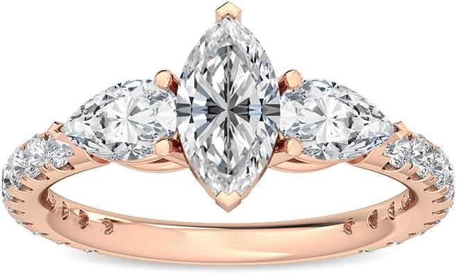 Houston Diamond District 1-5 Carat Marquise,Round,Pear Cut LAB GROWN Diamond Three Stone Engagement Ring (Color D-E Clarity VS1-VS2)