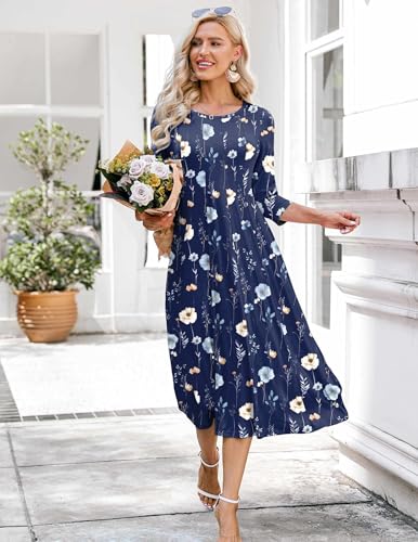 Image of HOTOUCH Women's 3 /4 Sleeve A-line and Flare Midi Long Dress