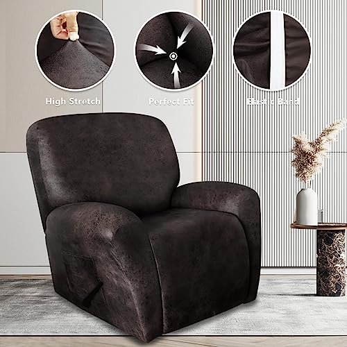 Image of ANARACHON Leather Look Oversize Recliner Chair Covers, Thick 4 Pieces Recliner Covers for Recliner Chair, Leather Cover for Recliner Slipcovers for Pets Kids(X-Large, Black Coffee)