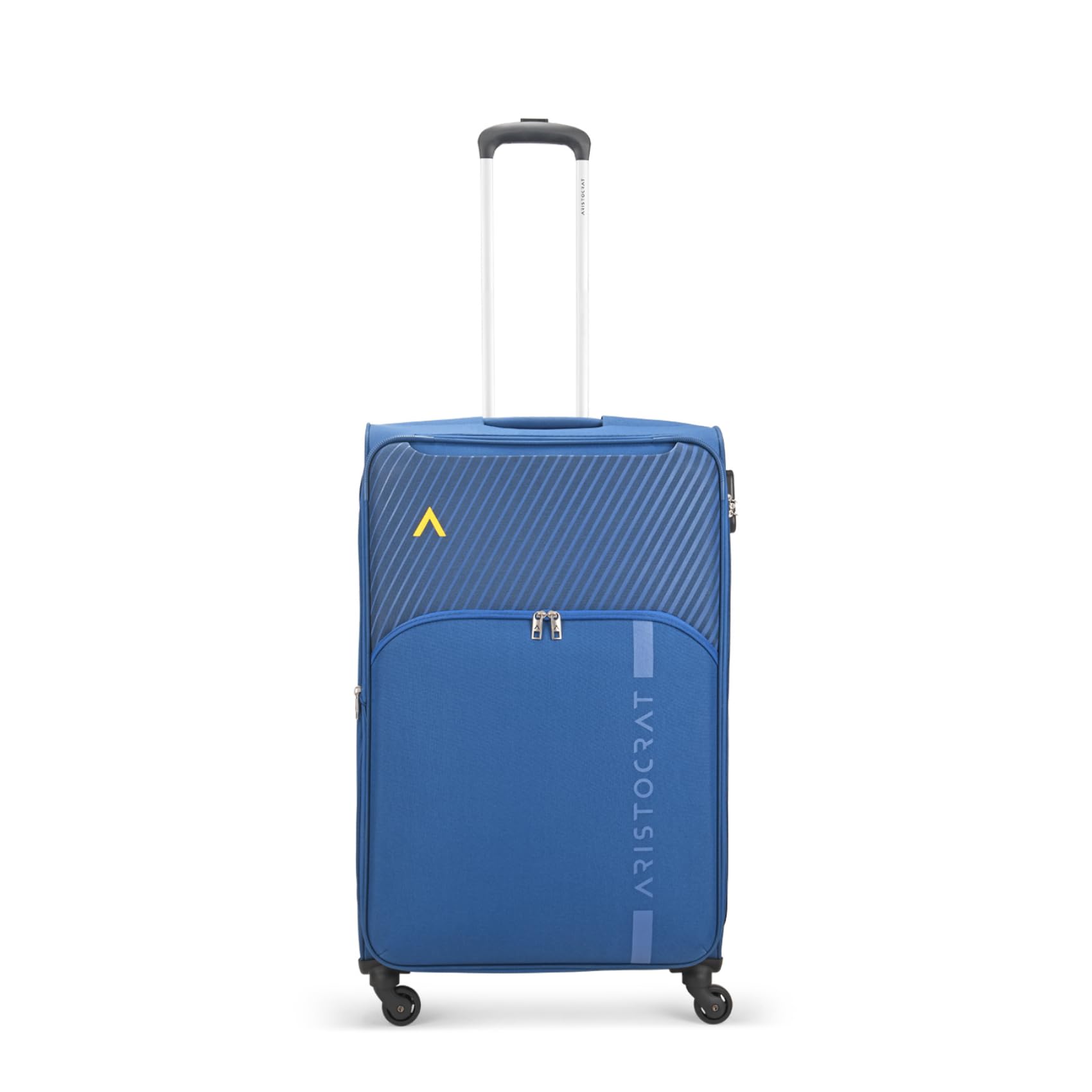 Striker Medium Size Soft Check in Luggage (69 Cm) | Spacious Polyester Trolley with 4 Spinner Wheels and Combination Lock | Dazzling Dark Blue | Unisex| 3 Years Warranty