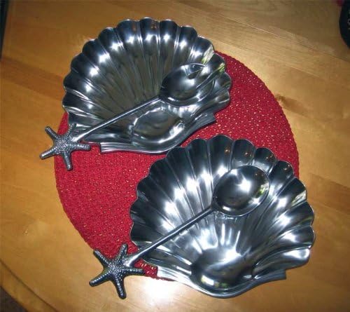 Scallop Shell Dishes Set of Two + 2 Serving Utensils,Polished Aluminum