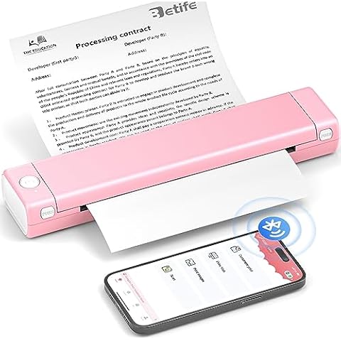 Portable Printer Wireless for Travel M08F Thermal Wireless Printer Support 8.5" X 11" US Letter, Inkless Bluetooth Printer Compatible with Phone & Laptop & PC for Travel, Business, Office (Pink) Cover