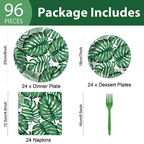 Image of gisgfim 96 Pcs Hawaiian Luau Party Plates and Napkins Party Supplies Tropical Palm Leaf Tableware Set Summer Theme Party Decorations Favors for Birthday Baby Shower for 24 Guests