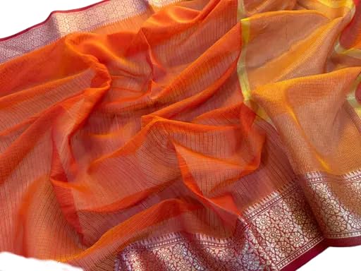 Orange kota doria cotton saree With stylish solid checkered pattern and zari border with blouse piece_ANE08-image-14