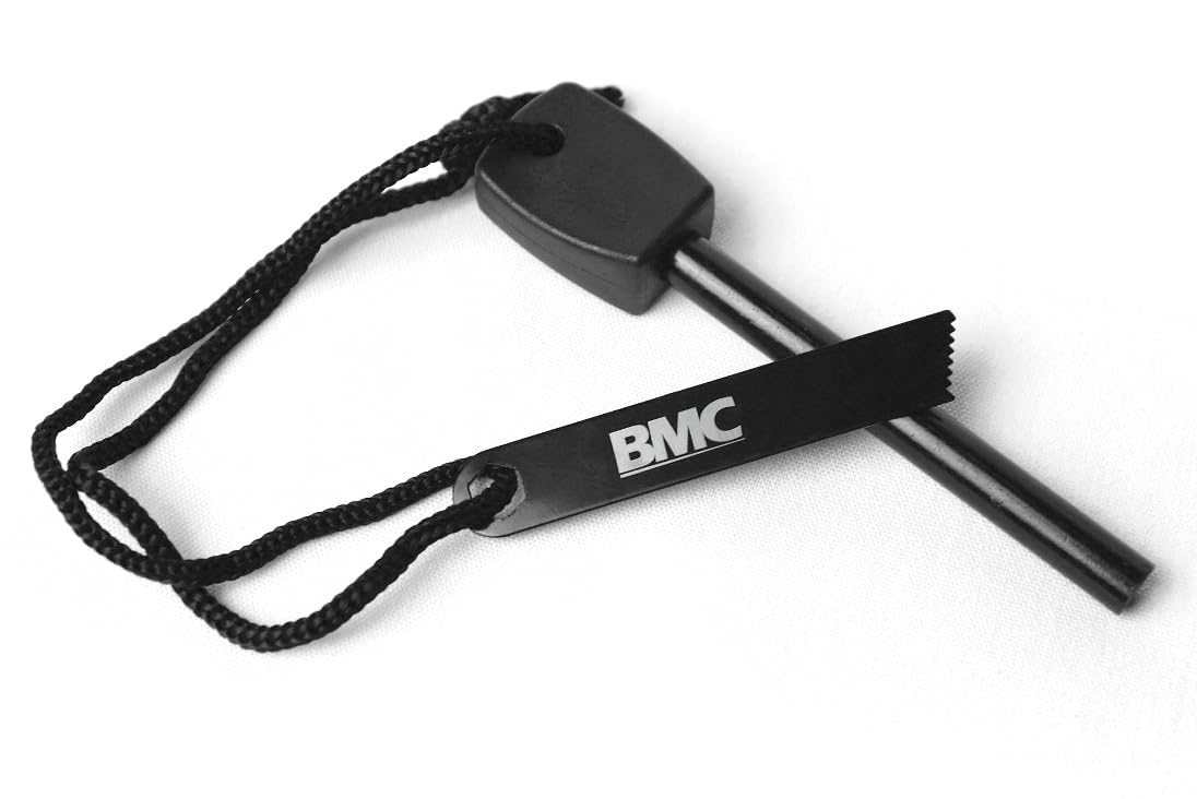 BMC Fire Steel Ferro Rod with Striker, Survival Fire Steel Premium Magnesium Ferrocium Rod Firesteel Includes Flint Striker & Chunky Handle for Grip Essential Fire Starter Camping Survival Kit
