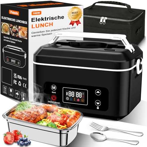 Elektrische lunchbox hermobehälter für Essen mit Akku 24000 mAh 1 3 L beheizbare lunchbox 3D-Vollflächenerwärmung & Temperaturkontrolle lunchbox elektrisch Ideal für LKW Büro und Reisen (schwarz)