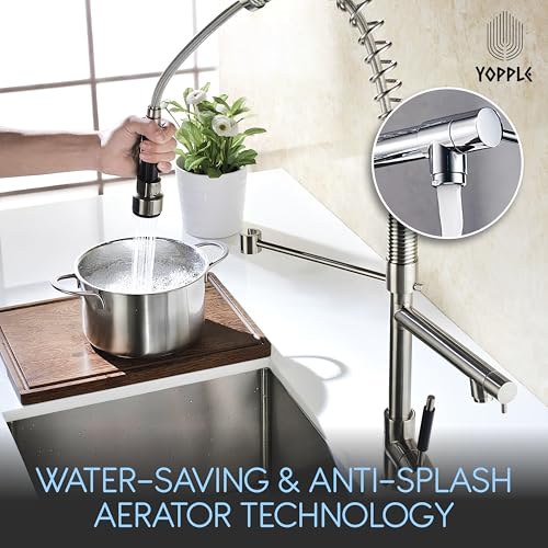 Image of 2-Mode Pull-Down Kitchen Faucet, Spring Style 360 Swivel Sink Tap, Dual Spout Stainless Steel Mixer, Hot & Cold Water, Commercial & Home Use, Pull-Out Spray
