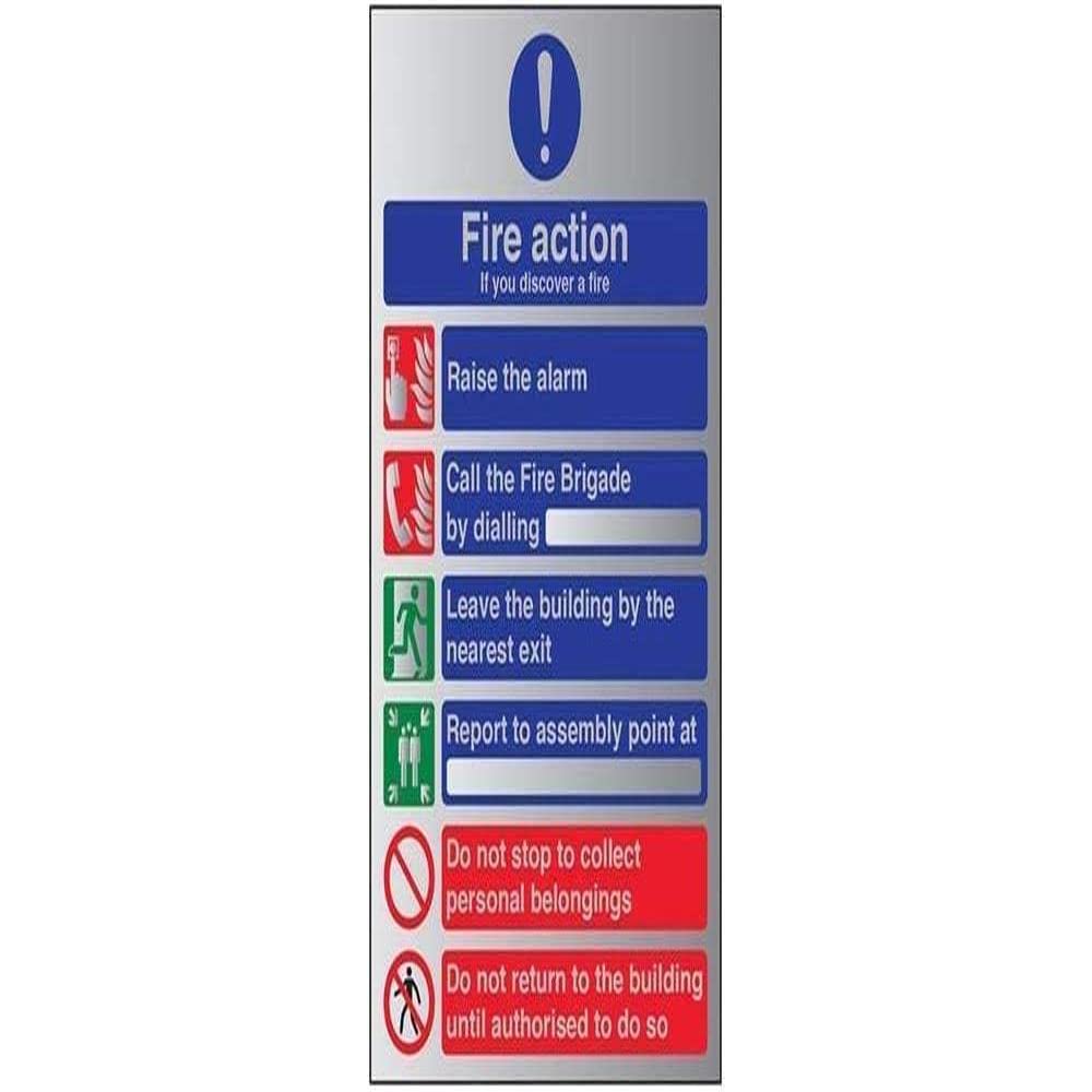 Vsafety White V Safety General Fire Action 6 Message Sign - 200Mm X 300Mm - 1.6Mm Alu Rigid Plastic