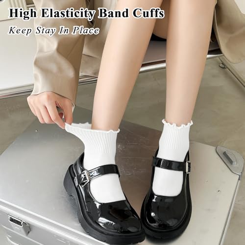 Image of BIVOLU Womens Ankle Socks Ruffle Cotton Cute Frilly Trim Breathable Ankle Ruffled Socks 6 Pack