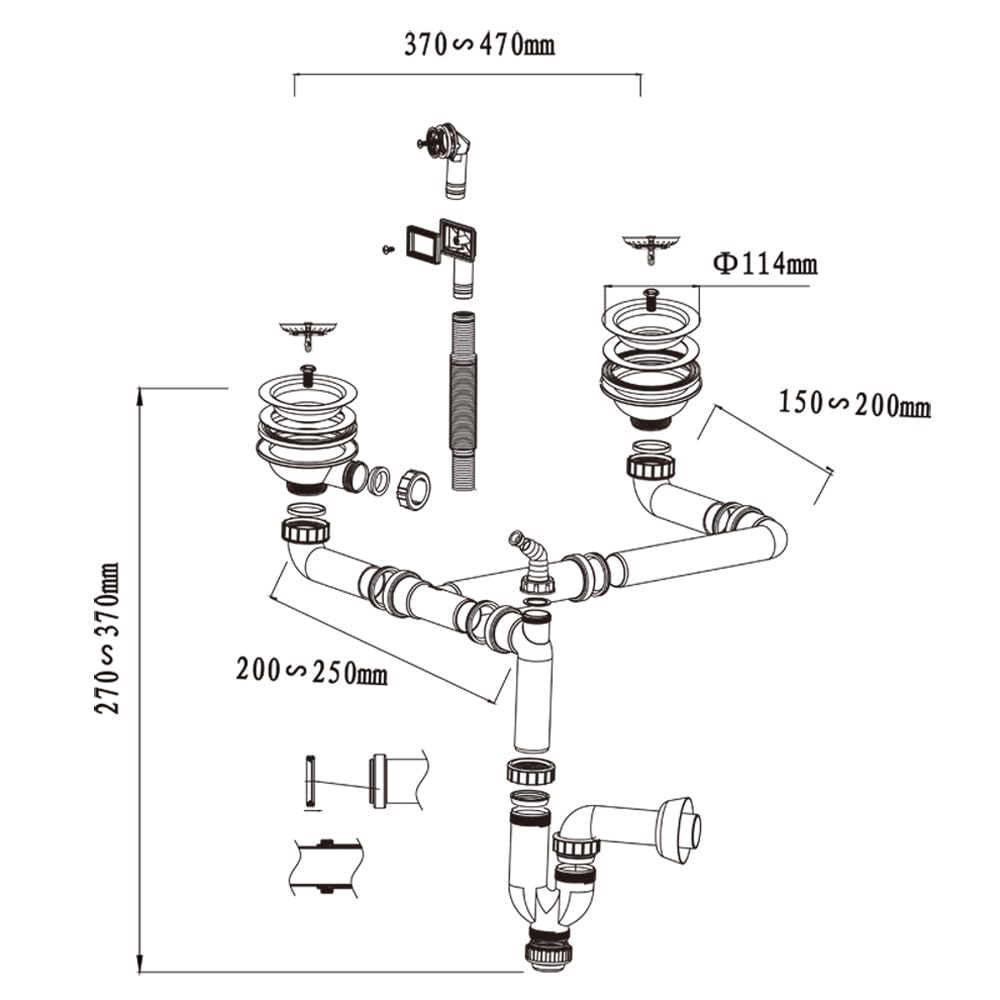Talea Garniture de vidange double avec trop-plein, diamètre 114 mm, blanc, ensemble complet pour évier de cuisine, convient pour éviers avec une ouverture de 83–90 mm Z7008C029 (passage mural pour