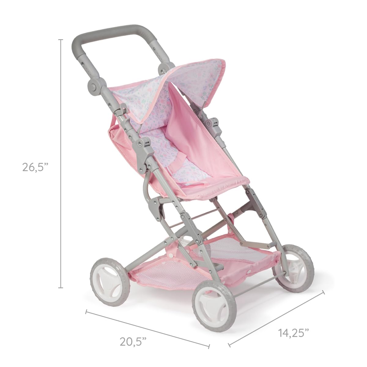 JC Toys - Passeggino pieghevole, per bambole fino a 45 cm, ideale per giocare e passeggiate, rosa con decorazione floreale, progettato da Berenguer, +3 anni