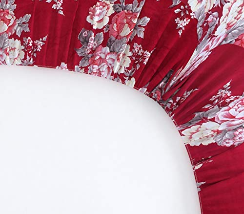 Image of Precsie Fabrics Luxrious Elastic Fitted Glace Cotton King Size (84x75x Upto 8 Inches) Bedsheet with 2 Pillow Covers-200TC (REd Flower)