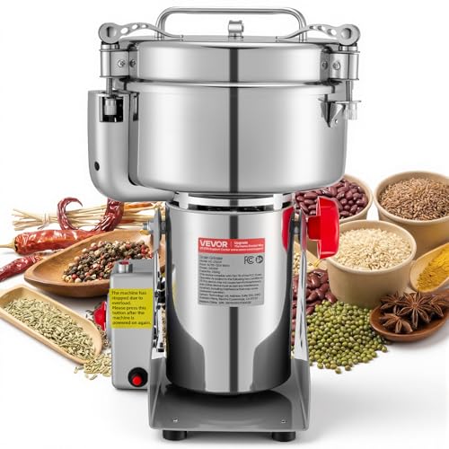 VEVOR 2500g Electric Grain Mill Grinder, 3400W 32000RPM High Speed Spice Corn Dry Grinding Machine Stainless Steel Pulverizer Powder Machine for Dried Grains Coffee Beans Spices Nuts (270° Swing Type)
