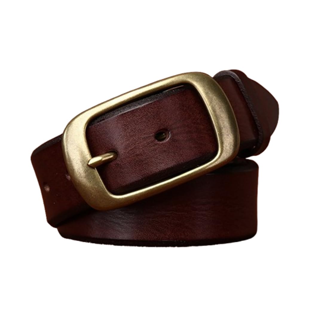 AGUTALITHIC Full Grain Distressed Leather Belts for Everyday Casual Jeans, 1.5" Handmade Waist Strap with Solid Brass Buckle(115cm/45, Coffee)