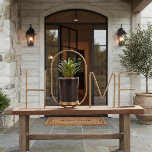 Image of Metal Home Letter Decorative Artificial Succulent Plant for Table Top