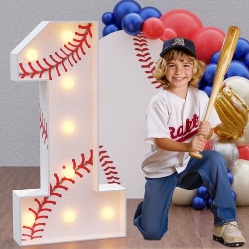 Image of Imprsv Baseball Birthday Decorations, 3ft Marquee Numbers 1 Party Decor