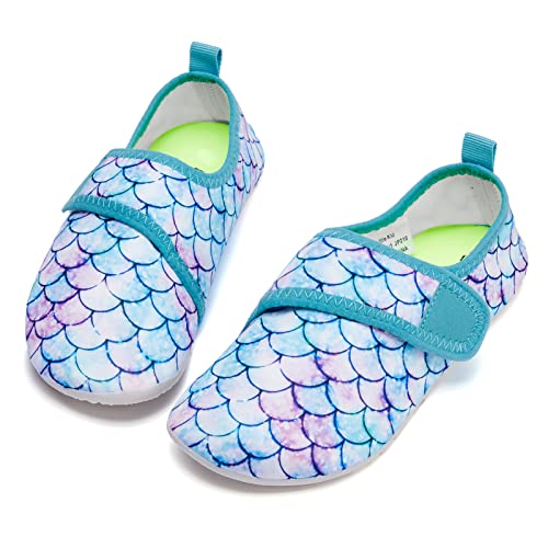 HIITAVE Girls Water Shoes Outdoor Quick Dry Swim Barefoot Beach Aqua Pool Socks for Kids Toddler Aqua/Mermaid Scales2-3 M US Little Kid