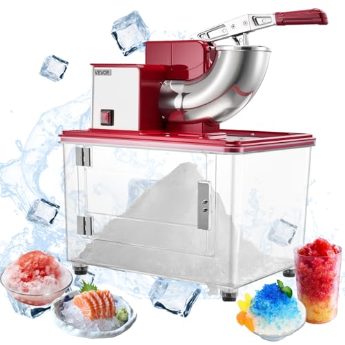 VEVOR Commercial Ice Crusher 661LBS/H, 350W Electric Snow Cone Machine with 4 Blades, 2000RPM Stainless Steel Shaved Ice Machine with 11 Gal Crushed-Ice Box, for Family Restaurants Bars, Red