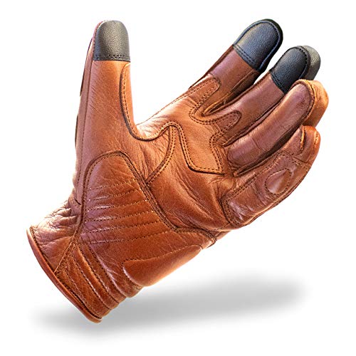 Indie Ridge Leather Motorcycle Gloves With Mobile Phone Touchscreen And Knuckle Protection - The Golden Glove (Medium) #TOP2