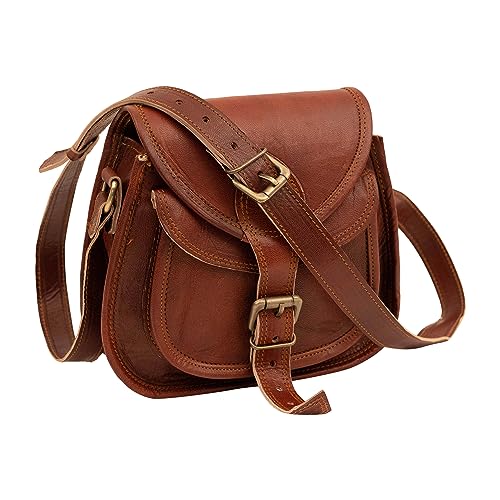 9 inch Women Leather Cross-body Shoulder Bag Satchel ladies Purse Genuine Multi Pocket Saddle Vintage Handmade Travel