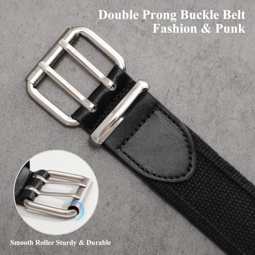 Image of WHIPPY Canvas Double Grommet Belt Unisex Casual Double Prong Belt for Men Women for Jeans Pants