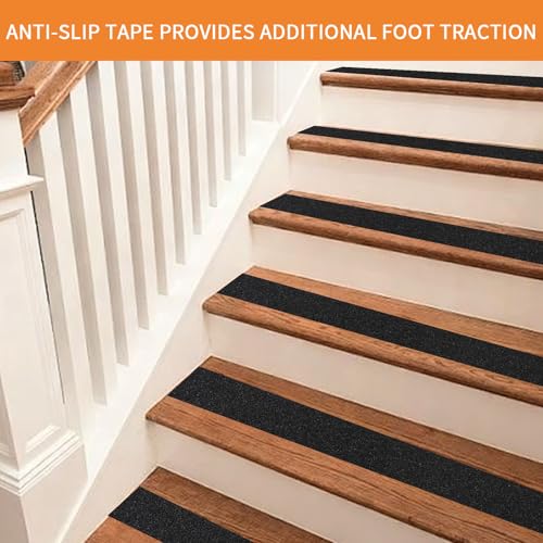 Image of Black Anti-Slip Stair Treads Tape,4 inch x50FT Heavy Duty PVC Non-Skid Grip Tape for Wooden Steps, Indoor /Outdoor Stairs, Pool Decks - Peel & Stick Waterproof Safety Traction