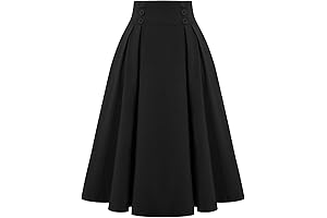 Women's Vintage High Waist Pleated A-Line Skirt with Pockets