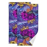 African American Woman Hand Towel Sunflower Butterfly Purple Galaxy Face Towel Set of 2, for...