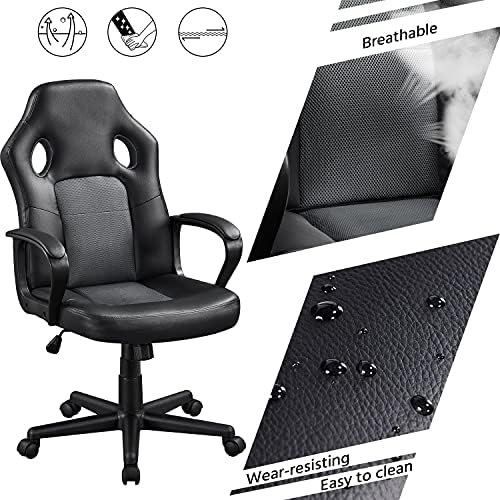Yaheetech Gaming Chair Adjustable Racing Chair Ergonomic Swivel Reclining Chair High Back Executive Computer Chair with Lumbar Support, Grey