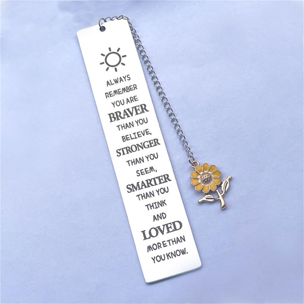 Sunflower Pendant Bookmark with Chain, Inspirational Words Book Markers for Reading, Holder, Gifts for Women Men, Teens - Image 2