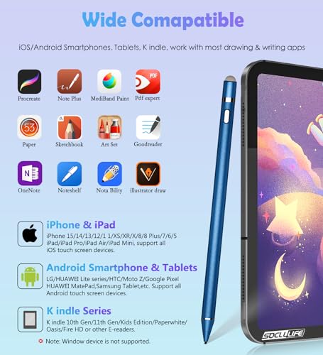 Image of Active Stylus Pen for Touch Screens, Dual Pen Tips for Drawing &Writing,High Precise Universal Digital Pencil for A-pple i-Pad, i-Phone 17 /16 /15 /14 /13 /12,Tablet /Smartphone /Sam-sung /K-indle - Dark Blue