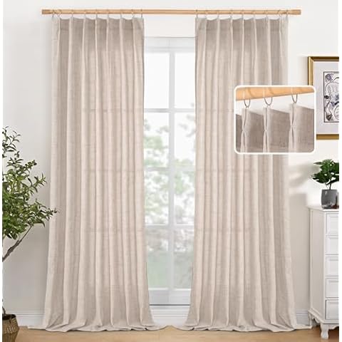 YoungsTex Natural Linen Curtains 95 Inch Length 2 Panels for Bedroom Pinch Pleated Drapes Light Filtering Privacy for Living Room Track System with Hooks, 40 X 95 Inch Cover