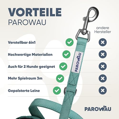 PAROWAU Hundeleine 3m [4-Fach verstellbar] + Hundespielzeug Ball [Zahnpflege Hund] Leine Hund Hundezubehör Hundeleine für große Hunde Hundespielzeug Intelligenz Hundespielzeug unzerstörbar (türkis)