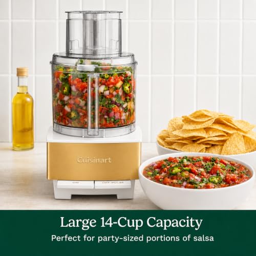 Image of Cuisinart Food Processor 14-Cup Vegetable Chopper for Mincing, Dicing, Shredding, Puree & Kneading Dough, White /Gold Stainless Steel, DFP-14WGY