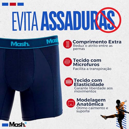 Kit 04 Cueca Boxer Longa Mash Microfibra | 2 Azul Marinho - 2 Preto | P