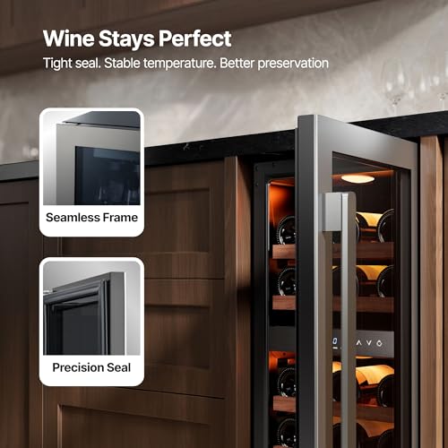 Image of Ca'Lefort 15 Inch Wine Fridge, 28 Bottle Dual Zone Wine Cooler | 40-65F Touch Control, Dual-Pane Glass Door, Adjustable Shelves, 3 Color LED, Built-In or Under Counter for Home Bar Kitchen