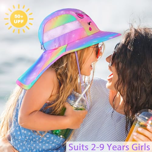 Kids Sun Hat UV Protection Unicorn Summer Beach Play Hats Wide Brim Neck Flap for Girls Boys3