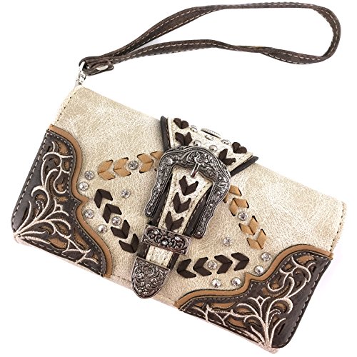 Justin West Floral Embroidery Buckle Western Weave Conceal Carry Handbag Purse2