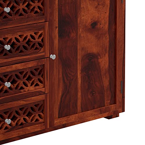 Image of SHIKHA WOOD CRAFT Solid Sheesham Wood Sideboard Cabinet with 2 Doors and 4 Drawers Storage | Wooden Kitchen Cabinet, Crockery Unit, Dining Room Organizer, Living Room Storage Furniture (Honey Finish)