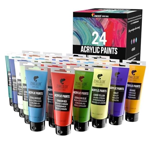 Zenacolor Kit de 24 Pinturas Acrílicas, 24 Tubos de 120ml, 24 Colores Pinturas para Lienzo, Maderas, Ocios Creativos, tanto para Adultos.