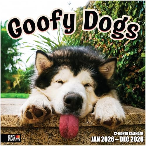 RED EMBER Goofy Dogs 2026 Wall Calendar 12 Month | 12' x 24' Open | Thick & Sturdy Paper | Holiday Gift | Kids Pooches Funny Puppy Dog Calendar 2026
